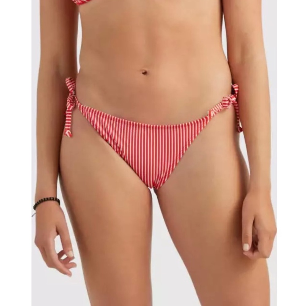 Mae | Red White Side Tie Nylon Spandex Blend Swim Bikini *BOTTOM in Size Medium